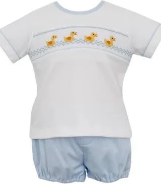 Blue Check SS Diaper Set-Ducks